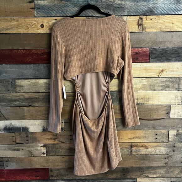 Altar’d State Tan Ribbed Cutout Back Dress Size Large - Picture 2 of 13
